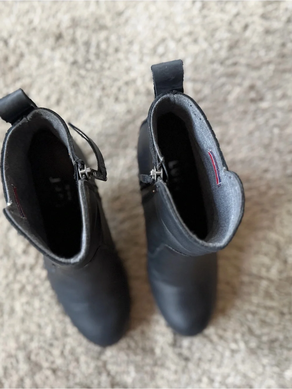 French Brand Loft Black Leather Ankle Boots Block Heel Side Zip Women US 8